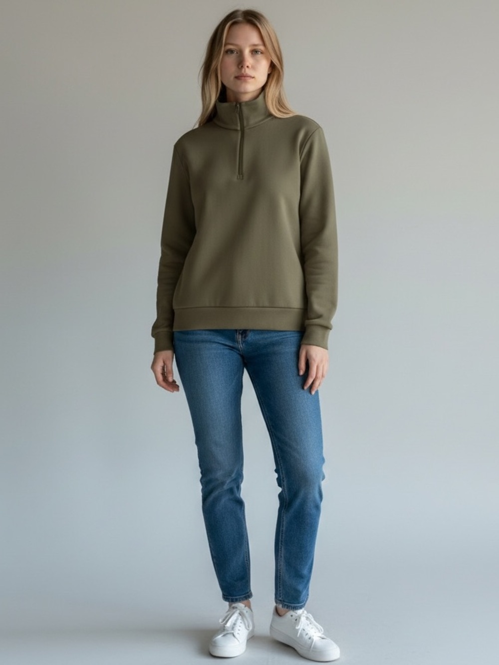 Athleta Half Zip Pullover Funnel Neck Sweatshirt Taupe Olive Women's M